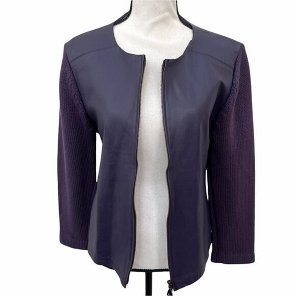 maurice sasson Jackets & Blazers - Maurice Sasson plum leather front and cotton back zipper jacket size M